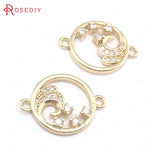 6PCS 15x20MM High Champagne Brass and Zircon Sea Spray Connect Charms Pendants