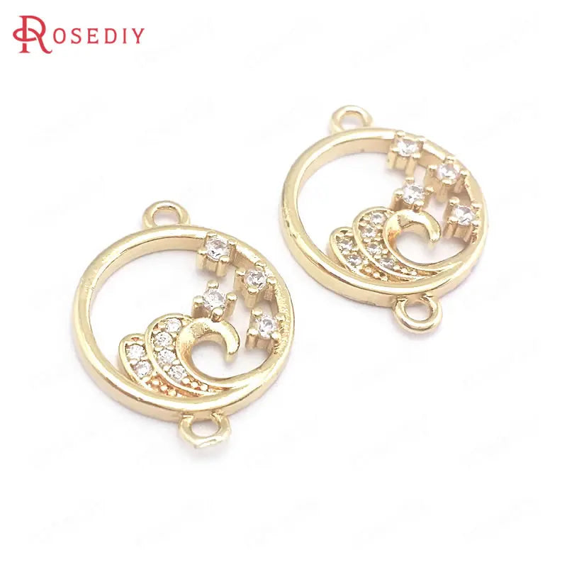 6PCS 15x20MM High Champagne Brass and Zircon Sea Spray Connect Charms Pendants
