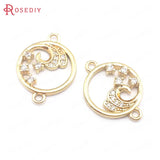 6PCS 15x20MM High Champagne Brass and Zircon Sea Spray Connect Charms Pendants