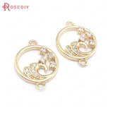6PCS 15x20MM High Champagne Brass and Zircon Sea Spray Connect Charms Pendants