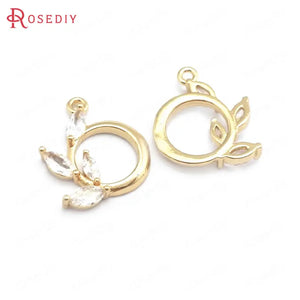 10PCS Champagne Brass Zircon Tree leaf Charms Pendants