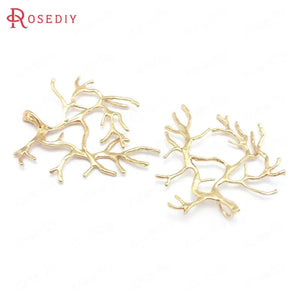 10PCS 32x36MM Champagne Brass Tree Branch Charms Pendants DIY Jewelry Findings