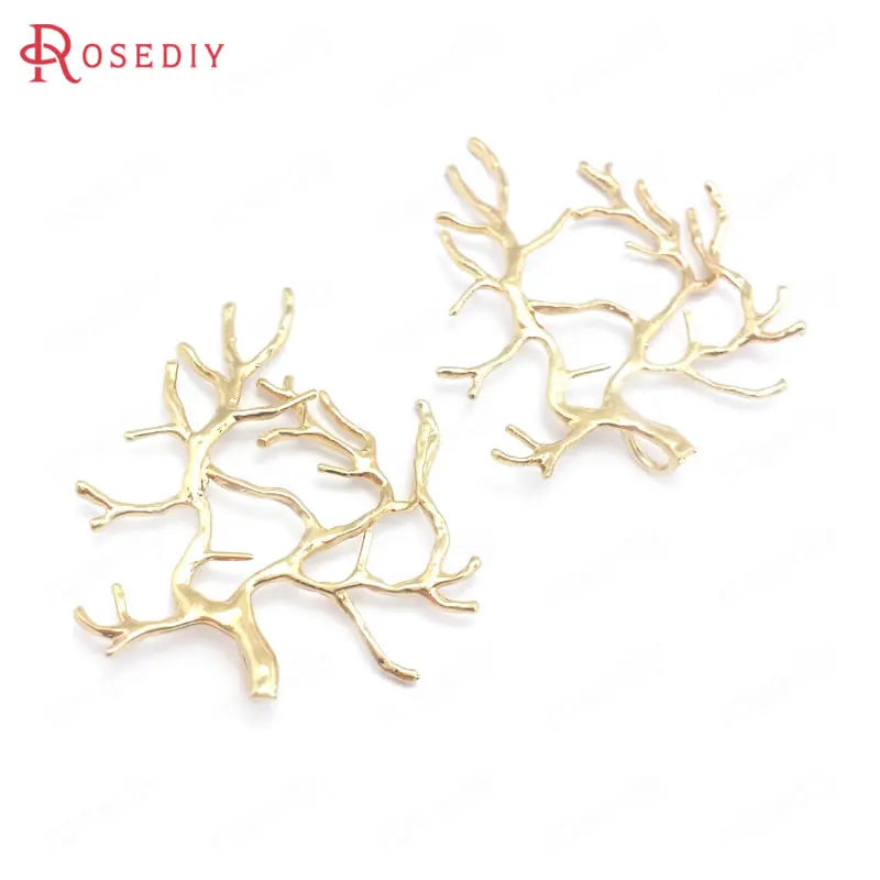10PCS 32x36MM Champagne Brass Tree Branch Charms Pendants DIY Jewelry Findings