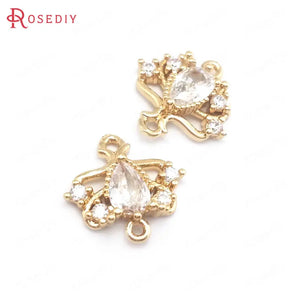 10PCS 13MM High Champagne Brass Zircon Connect Charms Pendants