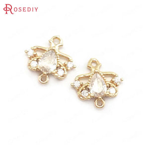 10PCS 13MM High Champagne Brass Zircon Connect Charms Pendants
