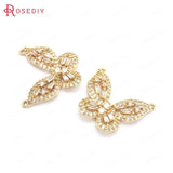 4PCS 22x28MM Brass Zircon Butterfly Charms Pendants DIY Jewelry Making