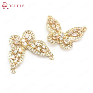 4PCS 22x28MM Brass Zircon Butterfly Charms Pendants DIY Jewelry Making