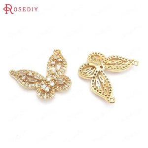 4PCS 22x28MM Brass Zircon Butterfly Charms Pendants DIY Jewelry Making