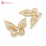4PCS 22x28MM Brass Zircon Butterfly Charms Pendants DIY Jewelry Making