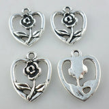 39pcs Tibetan Silver Rose Flower Charm Heart Pendants 15x19mm
