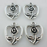 39pcs Tibetan Silver Rose Flower Charm Heart Pendants 15x19mm