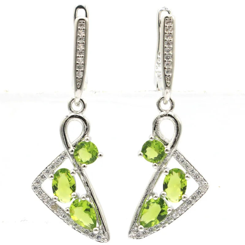Green Peridot Violet Tanzanite CZ Silver Earrings for Women