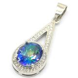 Pretty Green Emerald Pink Kunzite CZ Women 925 Silver Pendant
