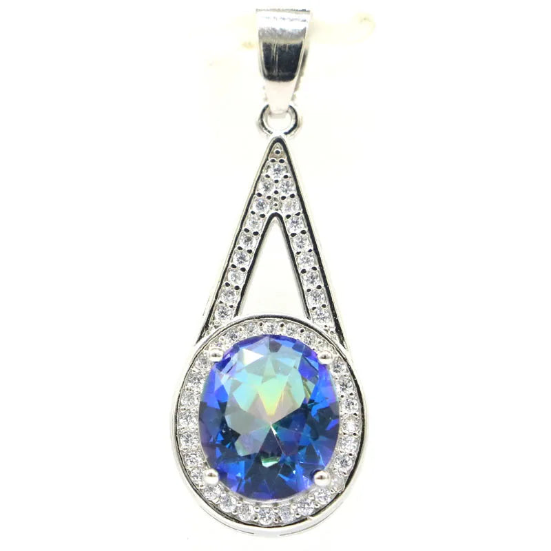 Pretty Green Emerald Pink Kunzite CZ Women 925 Silver Pendant