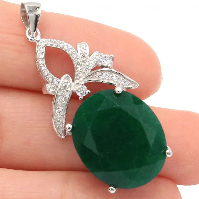Real Green Emerald Sapphire Tanzanite 925 Silver Pendant