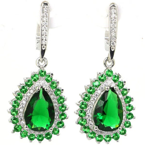 Violet Tanzanite Green Emerald Pink Tourmaline CZ Silver Earrings