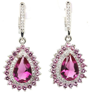 Violet Tanzanite Green Emerald Pink Tourmaline CZ Silver Earrings