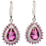 Violet Tanzanite Green Emerald Pink Tourmaline CZ Silver Earrings