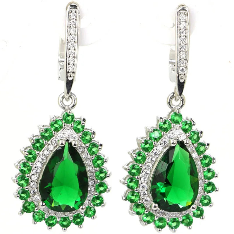 Violet Tanzanite Green Emerald Pink Tourmaline CZ Silver Earrings