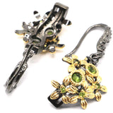 Neo-Gothic Vintage Aqua Green Peridot Flower Silver Earrings