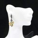 Neo-Gothic Vintage Aqua Green Peridot Flower Silver Earrings