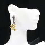 Neo-Gothic Vintage Aqua Green Peridot Flower Silver Earrings