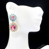 Pink Tourmaline Aquamarine Citrine CZ Silver Earrings