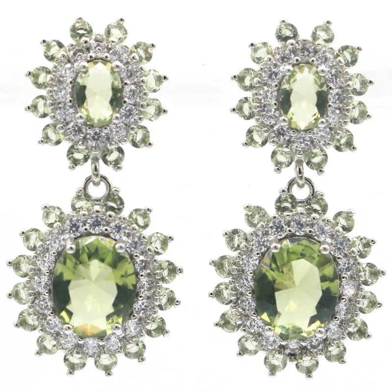 Pink Tourmaline Aquamarine Citrine CZ Silver Earrings