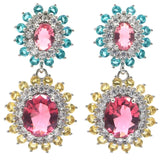 Pink Tourmaline Aquamarine Citrine CZ Silver Earrings