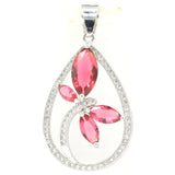Dragonfly Pink Rhodolite Garnet Green Tsavorite CZ 925 Silver Pendant