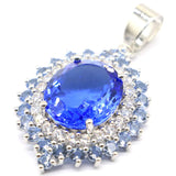 39x22mm Rich Violet Tanzanite Green Amethyst CZ Ladies Silver Pendant