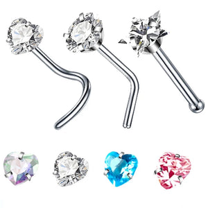 3AAA Zircon L Shape Nose Stud Crystal Heart Nose Ring