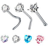 3AAA Zircon L Shape Nose Stud Crystal Heart Nose Ring