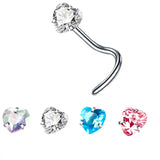 3AAA Zircon L Shape Nose Stud Crystal Heart Nose Ring
