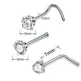 3AAA Zircon L Shape Nose Stud Crystal Heart Nose Ring