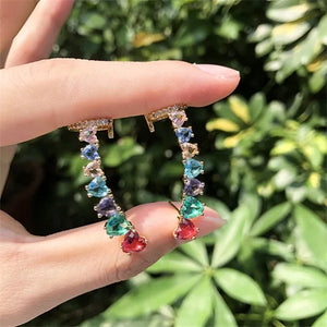 Copper Colorful Heart CZ Clip Earrings Wedding Party Gift