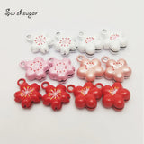 3Colors Sakura Plam Flower 13MM Mini Jingle Bell Necklace Pendant