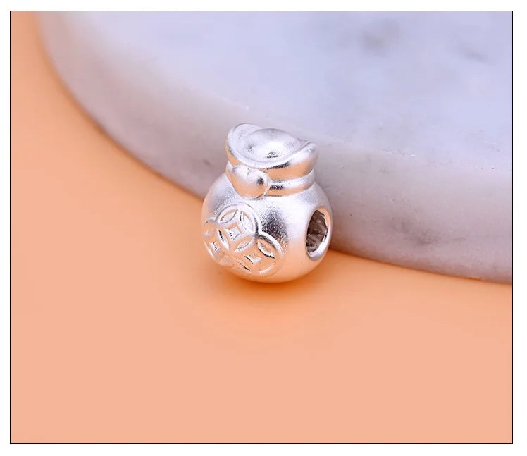 3D 100% 999 Silver Money-Bag Beads Silver Good Luck Beads DIY Jewelry Findings