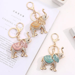 3D Elephant Key Holder Chains Enamel Crystal Bag Pendant Keyrings