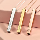 Personalized 4 Sided Bar Necklace with Name Engraving Stainless Steel