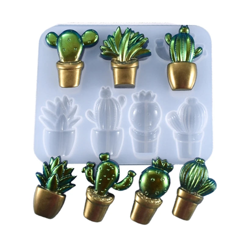 3D Cactus Keychains Crystal Epoxy Resin Mold Pendant Silicone Mould