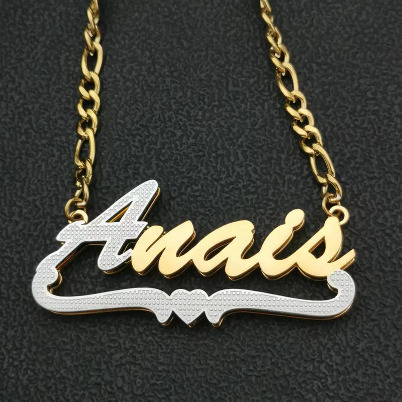 Personalized Double Plate Name Necklace Stainless Steel Pendant