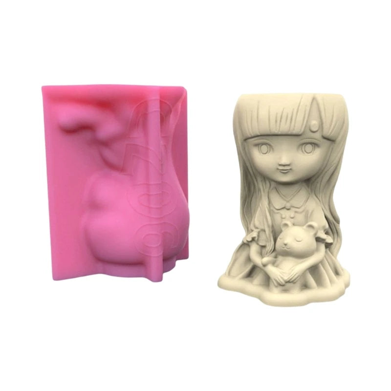 3D Girl and Bear Silicone Molds for Succulent Plant Pot