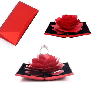 3D Heart Rose Flower Ring Box Wedding Proposal Display Holder
