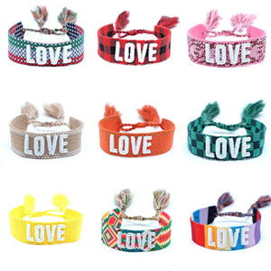 Love Letters Embroidery Woven Tassel Bracelet Bohemian Rope Fabric Bracelets