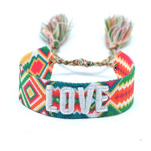 Love Letters Embroidery Woven Tassel Bracelet Bohemian Rope Fabric Bracelets