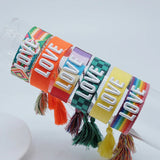 Love Letters Embroidery Woven Tassel Bracelet Bohemian Rope Fabric Bracelets