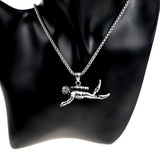3D Motion Diver Pendant Necklace Retro Stainless Steel Chain Men Punk Hip Hop