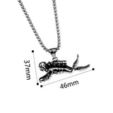 3D Motion Diver Pendant Necklace Retro Stainless Steel Chain Men Punk Hip Hop