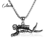 3D Motion Diver Pendant Necklace Retro Stainless Steel Chain Men Punk Hip Hop